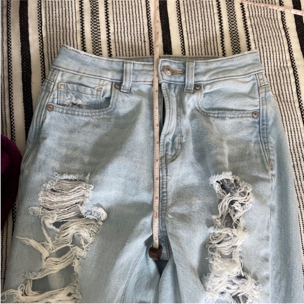 American Eagle Straight Mom Jeans 00 Light Blue High Rise Grunge Emo‎ Y2K Denim - Picture 11 of 12